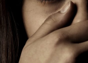 Concept photo of the afraid woman being witness of crime